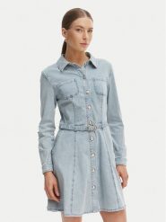 Morgan Sukienka jeansowa 261-RODEX Błękitny Slim Fit. Niebieskie sukienki damskie Morgan, bez wzorów, z bawełny, bez kołnierzyka, bez ramiączek. Za 429.99 zł.