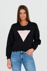 GUESS Czarna krótka bluza. Czarne bluzy damskie Guess, xs, z aplikacjami, bez ramiączek, bez kaptura. W wyprzedaży za 255.99 zł.