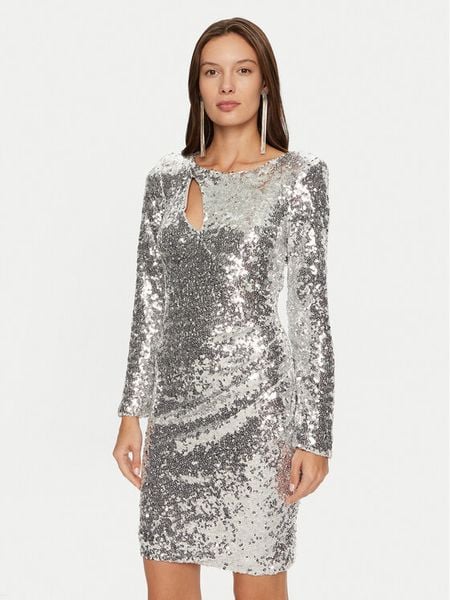 Rinascimento Sukienka koktajlowa CFC0019792002 Srebrny Slim Fit. Szare sukienki damskie Rinascimento, s, bez wzorów, z syntetyku, wizytowe, bez kołnierzyka, bez ramiączek. Za 479.99 zł.