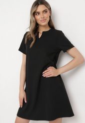 Czarna Sukienka Trapezowa Mini z Kieszeniami Hreona. Czarne sukienki damskie Born2be, l, bez wzorów, bez kołnierzyka, bez ramiączek, mini, trapezowe. Za 79.99 zł.