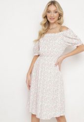 Biała Sukienka Midi z Wiskozy Hiszpanka w Kwiatowy Print Oserafia. Białe sukienki damskie Born2be, m, bez wzorów, z wiskozy, boho, bez kołnierzyka, bez ramiączek, midi. Za 54.99 zł.