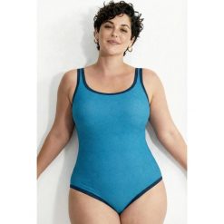 Damskie Strój kąpielowy wzór w muszelki bez miękkich miseczek okrągły dekolt. Niebieskie stroje kąpielowe damskie Ulla Popken, plus size, bez wzorów, z elastanu. Za 199.99 zł.