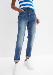 Dżinsy boyfriend, niski stan, ze stretchem. Niebieskie jeansy damskie bonprix, bez wzorów, z jeansu, z obniżonym stanem. Za 149.99 zł.