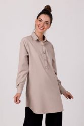 Nowoczesna Koszulowa Tunika - Szara. Szare tuniki damskie MOE, l, bez wzorów, z materiału, bez ramiączek. Za 296.90 zł.