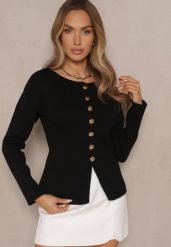 Czarny Rozpinany Kardigan z Wiskozą Odielle. Czarne kardigany damskie Renee, na wiosnę, s, z aplikacjami, z jeansu, eleganckie, bez kołnierzyka. Za 89.99 zł.