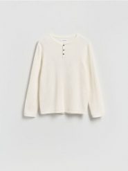 Strukturalny sweter z bawełny - złamana biel. Swetry męskie Reserved, l, bez wzorów, z bawełny, bez kołnierzyka, bez ramiączek. Za 129.99 zł.