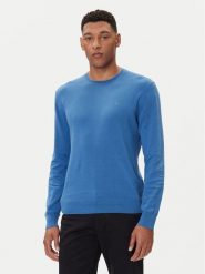 Calvin Klein Sweter LV040BM343 Niebieski Regular Fit. Niebieskie swetry męskie Calvin Klein, m, bez wzorów, z bawełny, bez kołnierzyka, bez ramiączek. Za 369.99 zł.