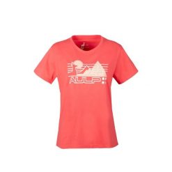 T-shirt damski AULP BINTA luźny turystyczny z recyklingu. Czerwone koszulki sportowe damskie Aulp, bez wzorów, z materiału, bez ramiączek. W wyprzedaży za 79.99 zł.