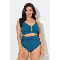 Damskie Bikini brokat miękkie miseczki ozdobna klamra regulowane ramiączka. Niebieskie stroje kąpielowe damskie Ulla Popken, plus size, bez wzorów. W wyprzedaży za 191.99 zł.