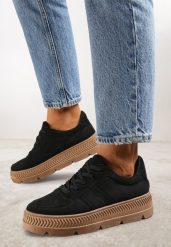 Czarne Sneakersy na Grubej Podeszwie z Tłoczeniami Try to Forget. Czarne obuwie sportowe damskie Born2be, bez wzorów, z jeansu, bez zapięcia. Za 89.99 zł.