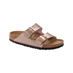 Klapki damskie Birkenstock Arizona Bf Copper. Brązowe klapki damskie Birkenstock, bez wzorów, z materiału, sportowe, bez obcasa, bez zapięcia. Za 514.00 zł.
