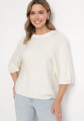 Jasnobeżowy Sweter z Wełną i Krótszym Rękawem Dannalie. Brązowe swetry nierozpinane damskie Born2be, uniwersalny, bez wzorów, z jeansu, eleganckie, bez kołnierzyka, bez ramiączek. Za 139.99 zł.