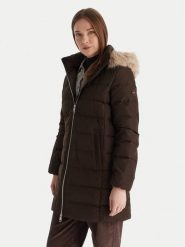 Tommy Hilfiger Płaszcz zimowy WW0WW47540 Brązowy Slim Fit. Brązowe płaszcze damskie Tommy Hilfiger, na zimę, xxs, bez wzorów, z syntetyku, bez kołnierzyka, bez kaptura. Za 1,499.00 zł.