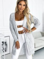 Sweter Kardigan Model 486-1 Grey - Numoco. Szare kardigany damskie Numoco, plus size, w ażurowe wzory, bez kołnierzyka, plus size. Za 198.25 zł.