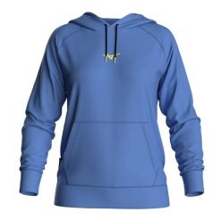 Bluza damska z kapturem Mizuno Athletic Wos. Niebieskie bluzy damskie Mizuno, l, bez wzorów, z materiału, eleganckie, bez ramiączek, z kapturem. Za 276.85 zł.