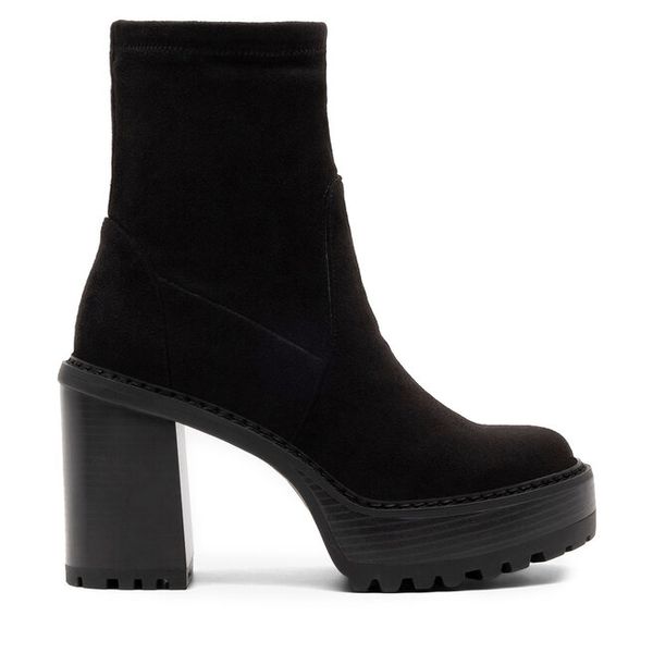 Botki Nine West. Czarne botki damskie Nine West, bez wzorów, bez obcasa, na słupku, bez zapięcia. Za 149.99 zł.