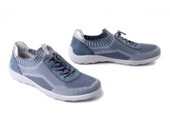RIEKER REMONTE R3518-15 blue combination, półbuty damskie. Niebieskie półbuty damskie Rieker Remonte, bez wzorów, bez obcasa, bez zapięcia. Za 369.90 zł.