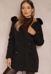 Czarna Kurtka Parka z Kapturem z Futerkiem Jossie. Czarne kurtki damskie Renee, xl, bez wzorów, z futra, z kapturem. Za 149.99 zł.