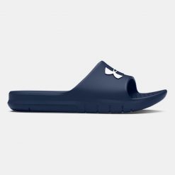 Klapki basenowe dla dorosłych Under Armour CORE PTH SL. Niebieskie klapki męskie Under Armour, bez wzorów, ze skóry, bez zapięcia. Za 97.00 zł.