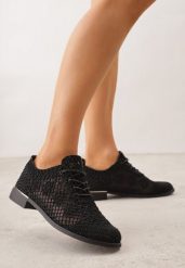 Czarne Ażurowe Półbuty z Metaliczną Wstawką Homonis. Czarne półbuty damskie Born2be, w ażurowe wzory, eleganckie, bez obcasa, bez zapięcia. Za 89.99 zł.