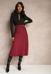 Bordowa Casualowa Rozkloszowana Spódnica Dorilena. Czerwone spódnice damskie Renee, na co dzień, l, bez wzorów, eleganckie, midi, oversize. Za 59.99 zł.