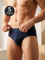 Bawełniane majtki slipy 5 pack - granatowy. Niebieskie slipki męskie Sinsay, l, bez wzorów, z bawełny. Za 35.99 zł.