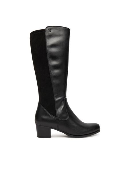 Caprice Kozaki 9-25500-45 Czarny. Czarne kozaki damskie Caprice, bez wzorów, ze skóry, bez obcasa, na słupku, bez zapięcia. Za 449.99 zł.