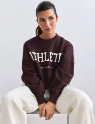 Damska bluza dzianinowa Athletic Knit czekoladowa. Brązowe bluzy damskie Aim'n, l, bez wzorów, z dzianiny, sportowe, bez ramiączek, bez kaptura. Za 390.00 zł.