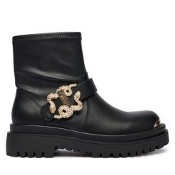 Botki Just Cavalli. Czarne botki damskie Just Cavalli, bez wzorów, bez obcasa, na płaskiej podeszwie, bez zapięcia. Za 789.99 zł.