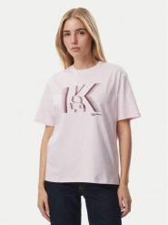KARL LAGERFELD T-Shirt B4W17003 Różowy jasny Regular Fit. Czerwone t-shirty damskie KARL LAGERFELD, xs, bez wzorów, z bawełny, bez kołnierzyka, bez ramiączek. Za 219.99 zł.