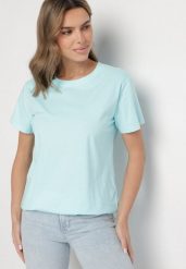 Jasnoniebieski Gładki T-shirt z Bawełny o Klasycznym Kroju Natime. Niebieskie t-shirty damskie Born2be, l, bez wzorów, z bawełny, klasyczne, bez kołnierzyka, bez ramiączek. Za 39.99 zł.