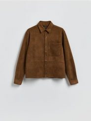 Kurtka koszulowa z imitacji zamszu - brązowy. Brązowe kurtki męskie Reserved, l, bez wzorów, z dzianiny, bez kaptura. Za 149.99 zł.