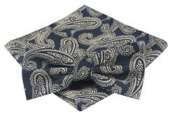 Mucha Męska z Poszetką - Alties - Granat, Jasnozłote Paisley. Niebieskie krawaty i muchy Alties, bez wzorów, eleganckie. Za 54.00 zł.