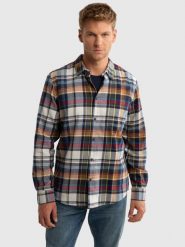 Koszula męska flanelowa w kratę beżowa Fileso 801. Brązowe koszule męskie BIG STAR, na jesień, l, bez wzorów, z bawełny, eleganckie, bez kołnierzyka, bez ramiączek. W wyprzedaży za 199.99 zł.