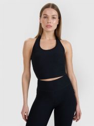 4F Crop top slim gładki damski 4F x Anna Lewandowska - czarny L. Czarne topy damskie 4F, l, bez wzorów, z dzianiny, eleganckie, bez kołnierzyka, bez ramiączek. Za 59.99 zł.