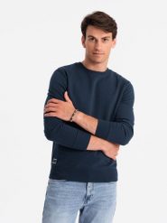 Męska nierozpinana bluza dresowa BASIC – granatowa V1 OM-SSBN-0159 - XXL. Niebieskie bluzy męskie Ombre Clothing, l, bez wzorów, z bawełny, klasyczne, bez ramiączek, bez kaptura. Za 119.99 zł.