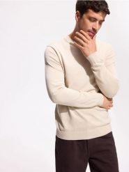 Bawełniany sweter - beżowy. Brązowe swetry męskie Reserved, l, bez wzorów, z bawełny, bez kołnierzyka, bez ramiączek. Za 119.99 zł.