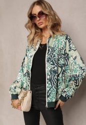 Zielona Bluza w Stylu Bomberki Ozdobiona Abstrakcyjnym Wzorem Terenika. Zielone bluzy damskie Renee, s, bez wzorów, z materiału, bez ramiączek, bez kaptura. Za 54.99 zł.