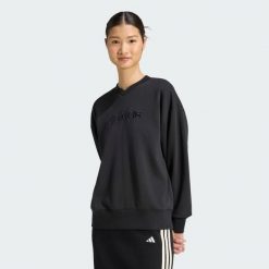 Bluza Seasonal Essentials Satin V-Neck. Czarne bluzy damskie Adidas, s, bez wzorów, z bawełny, bez ramiączek, bez kaptura. Za 239.00 zł.