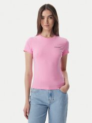 Tommy Jeans T-Shirt Ess Logo DW0DW23479 Różowy jasny Slim Fit. Czerwone t-shirty damskie Tommy Jeans, s, bez wzorów, z jeansu, bez kołnierzyka, bez ramiączek. Za 129.99 zł.