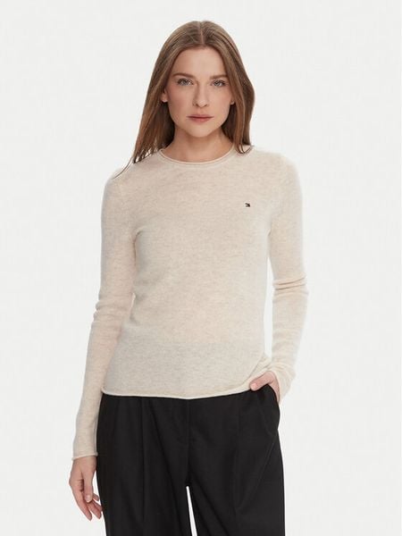 Tommy Hilfiger Sweter WW0WW40264 Écru Regular Fit. Swetry nierozpinane damskie Tommy Hilfiger, m, bez wzorów, z wełny, bez kołnierzyka, bez ramiączek. Za 519.99 zł.