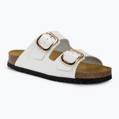 Klapki damskie Scholl Noelle Patlea. Białe klapki damskie Scholl, bez wzorów, bez obcasa, bez zapięcia. Za 299.99 zł.