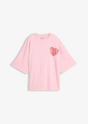 Pudełkowy T-shirt z grubej bawełny. Czerwone t-shirty damskie bonprix, bez wzorów, z bawełny, bez kołnierzyka, bez ramiączek. Za 79.99 zł.