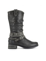 Mustang Kozaki 1229-605 Szary. Szare kozaki damskie Mustang, bez wzorów, z materiału, bez obcasa, na słupku, bez zapięcia. Za 419.99 zł.