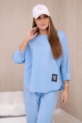Komplet new punto bluza + spodnie niebieski. Niebieskie bluzy damskie KESI, l, bez wzorów, z bawełny, biznesowe, bez ramiączek, bez kaptura. Za 347.13 zł.
