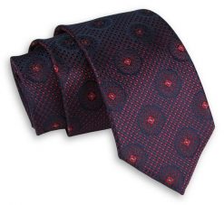 Czerwono-Granatowy Elegancki Męski Krawat -ALTIES- 7,5 cm, Klasyczny, w Koła, Wzór Geometryczny. Czerwone krawaty i muchy Alties, bez wzorów, z tkaniny, eleganckie. Za 49.00 zł.
