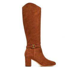 Kozaki LAUREN RALPH LAUREN. Brązowe kozaki damskie Lauren Ralph Lauren, bez wzorów, bez obcasa, na słupku, bez zapięcia. Za 1,299.00 zł.