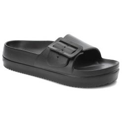 Czarne Klapki Big Star Wygodne Obuwie Damskie Na Platformie. Czarne klapki damskie BIG STAR, bez wzorów, z materiału, eleganckie, bez obcasa, na platformie, bez zapięcia. Za 69.99 zł.