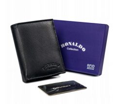 Portfel skórzany Ronaldo 0800-D BLACK czarny. Czarne portfele męskie RONALDO, bez wzorów, ze skóry. Za 44.00 zł.