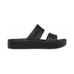 Klapki damskie Crocs Baya Platform. Czarne klapki damskie Crocs, bez wzorów, z materiału, bez obcasa, bez zapięcia. W wyprzedaży za 169.00 zł.